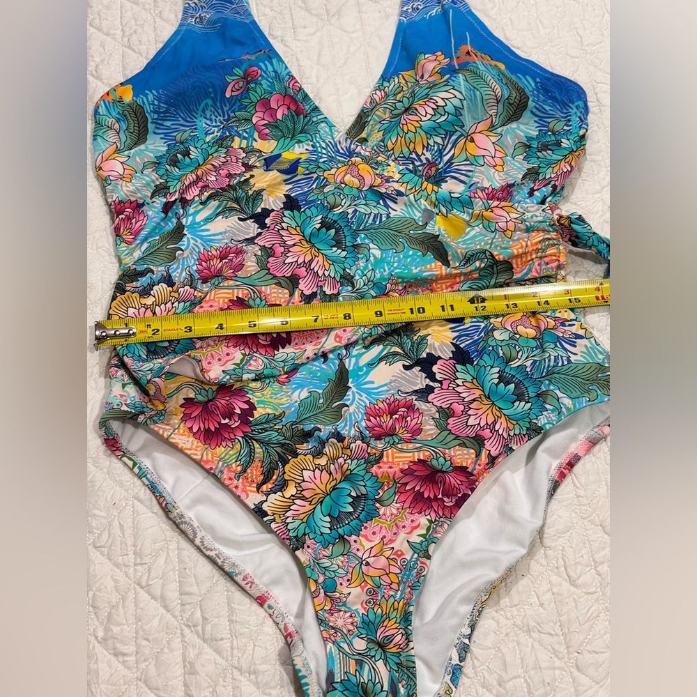 Johnny Was Floral One-Piece Swimsuit in Blue, Pink, Green - Picture 8 of 10
